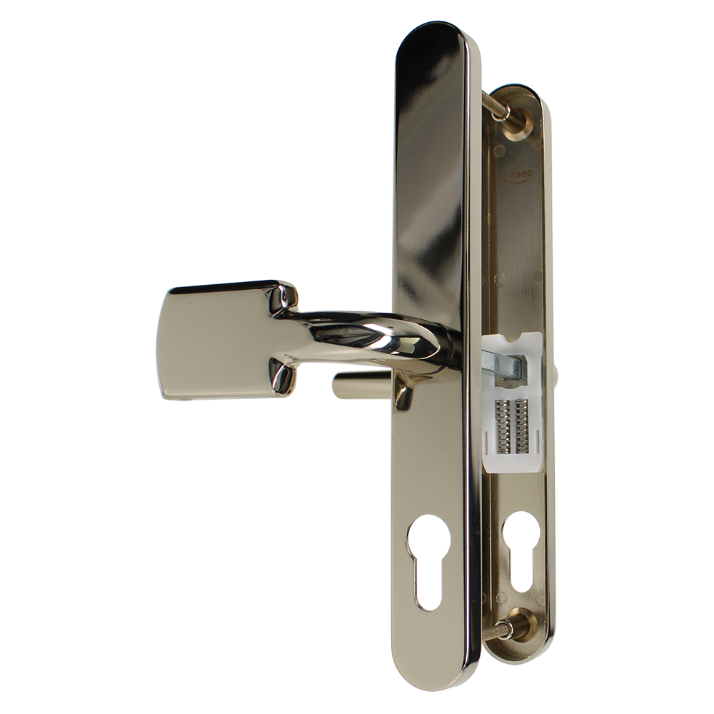 ASEC Evo Sprung Lever/Pad Multipoint Door Handles 68mm PZ 245mm Backplate 215mm Fixing Polished Brass