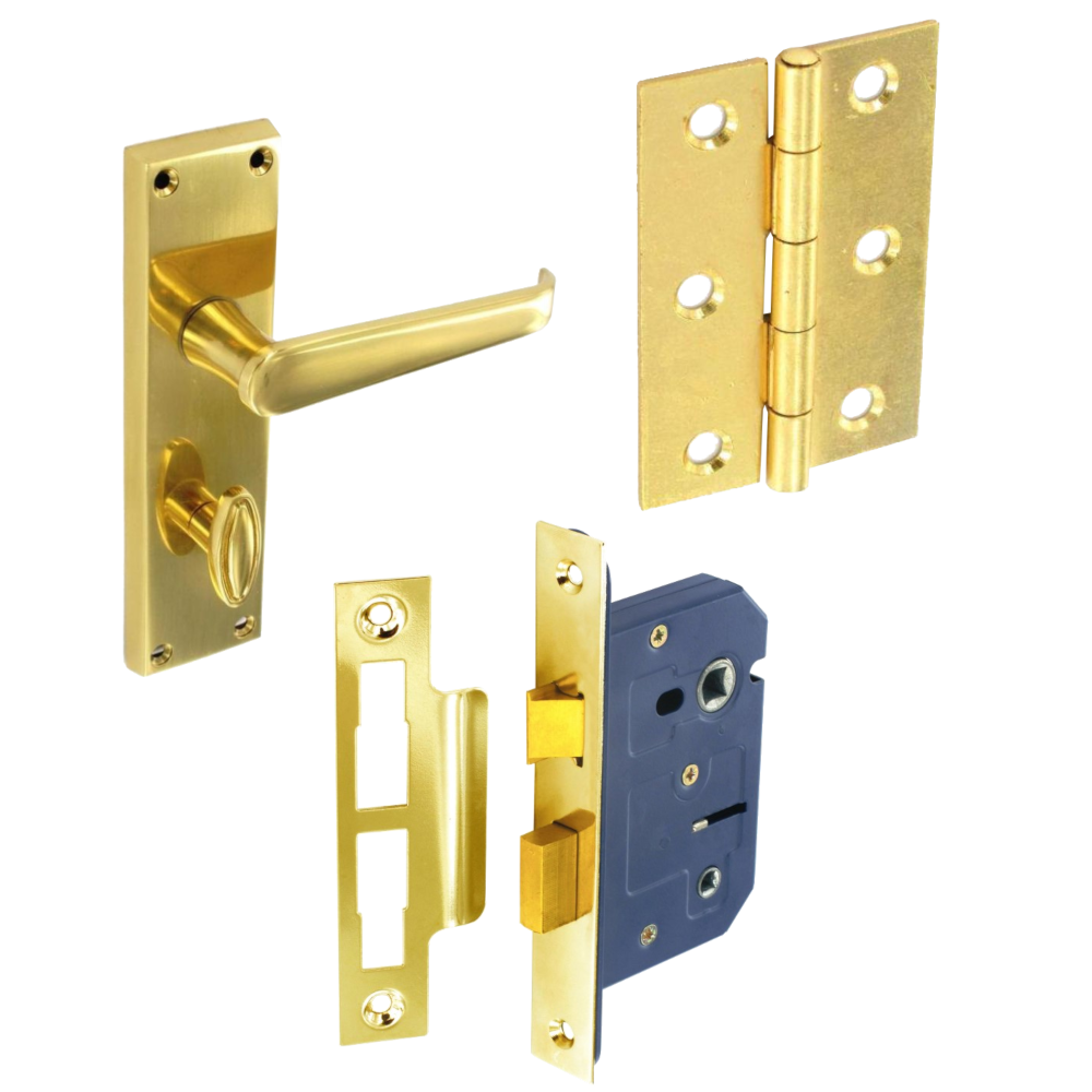ASEC Victorian Staright Handle Bathroom Pack With Lock & Hinges Polished Brass
