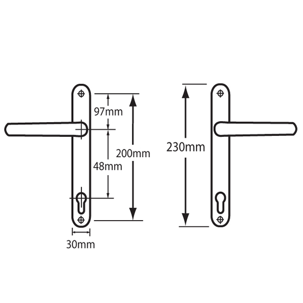 ASEC 48 Lever/Lever UPVC Furniture - 230mm Backplate