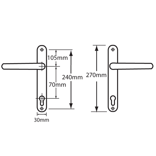 ASEC 70 Lever/Lever UPVC Furniture - 270mm Backplate