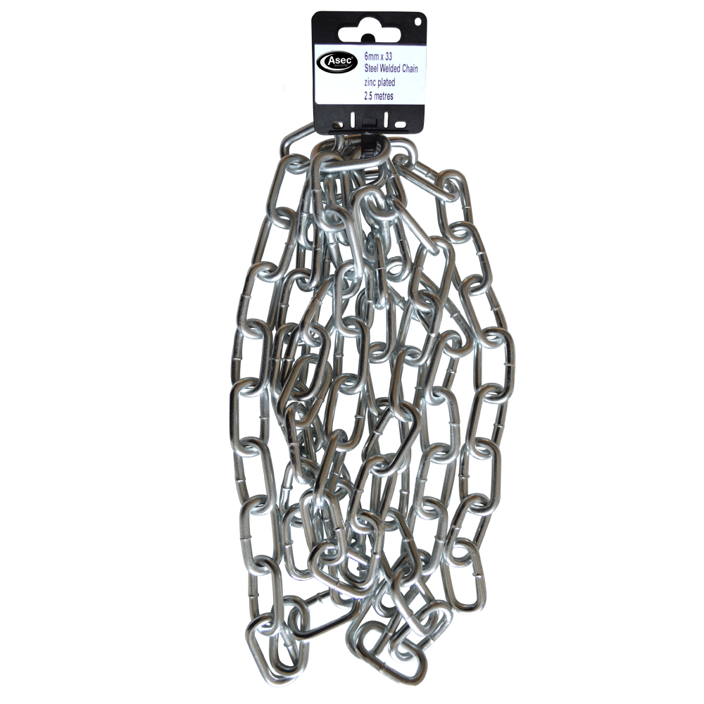 ASEC Steel Welded Chain Silver 2.5m Length