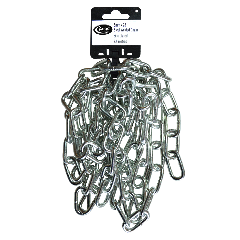 ASEC Steel Welded Chain Silver 2.5m Length