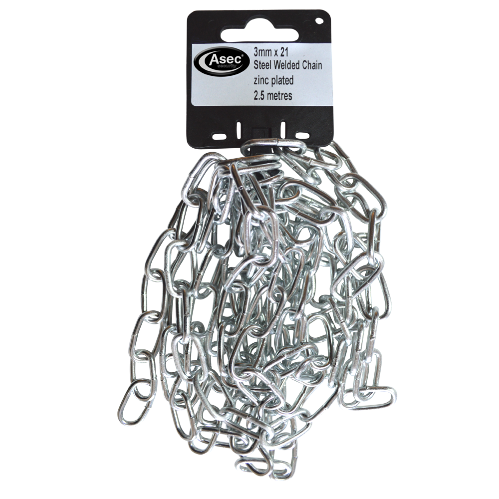 ASEC Steel Welded Chain Silver 2.5m Length