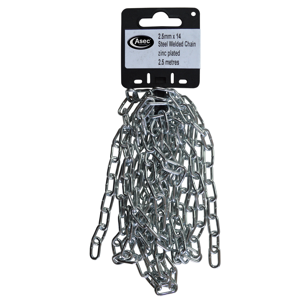 ASEC Steel Welded Chain Silver 2.5m Length