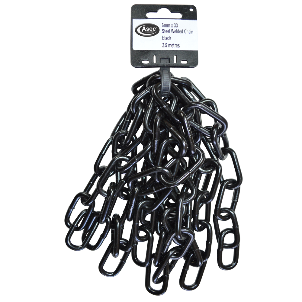 ASEC Steel Welded Chain Black 2.5m Length
