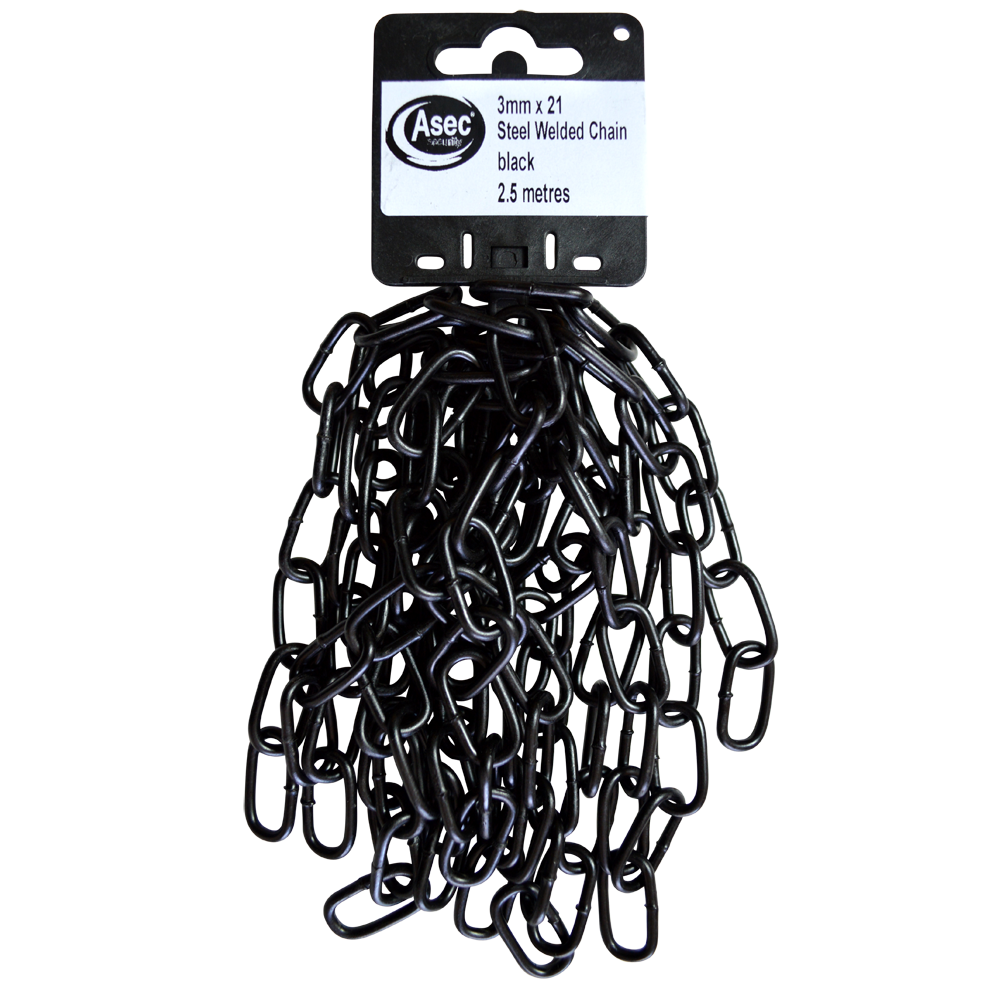 ASEC Steel Welded Chain Black 2.5m Length