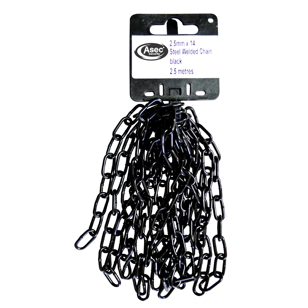 ASEC Steel Welded Chain Black 2.5m Length