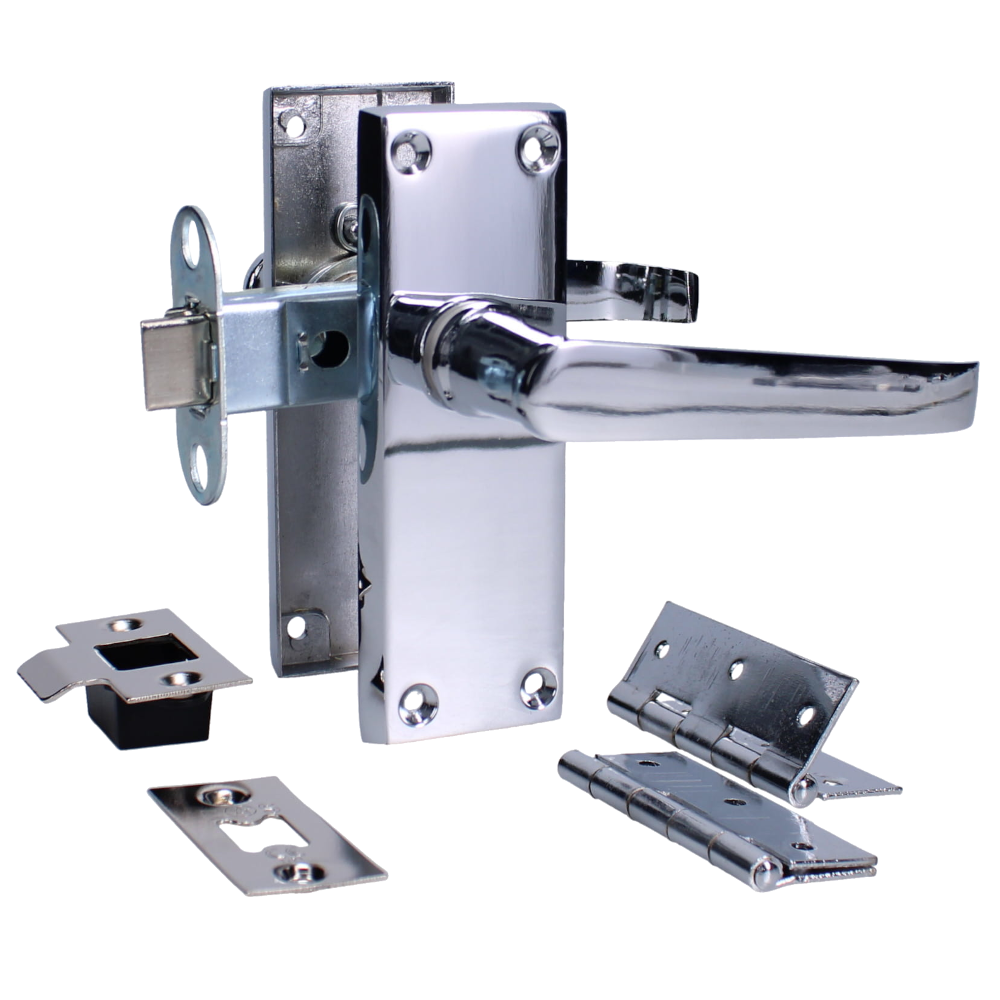 ASEC Victorian Handle Latch Pack Plated Straight Lever With Latch & Hinges