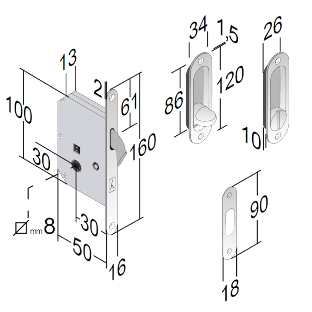 BONAITI SERRATURE Classic WC Sliding Door Hook Lock B2N Oval