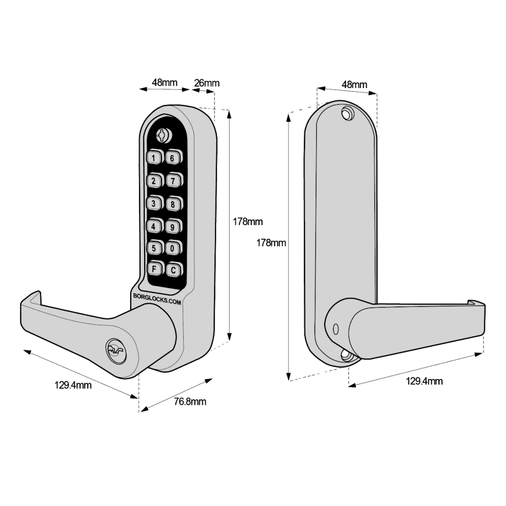 BORG LOCKS BL5701 ECP FT Digital Lock With 60mm Tubular latch & Key Override Fire Rated BSEN1634-1
