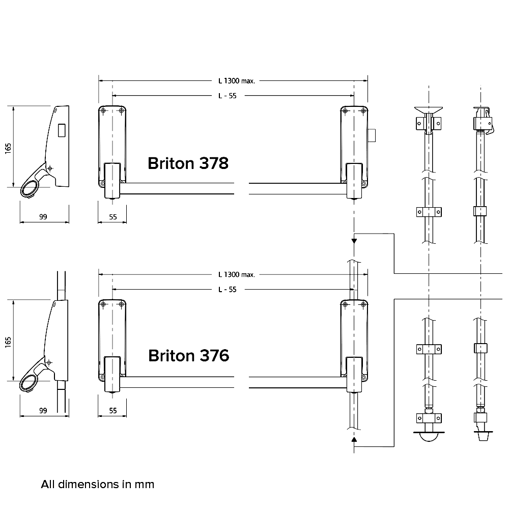 BRITON 377 Push Bar Double Rebated Door Panic Set