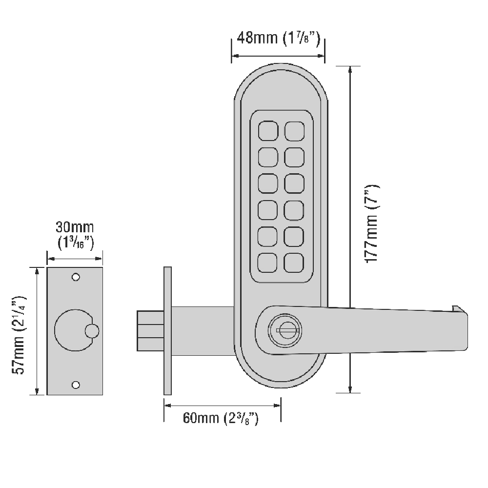 CODELOCKS CL510KEY/CL515KEY Marine Grade Black Digital Lock With Tubular Latch & Key Override