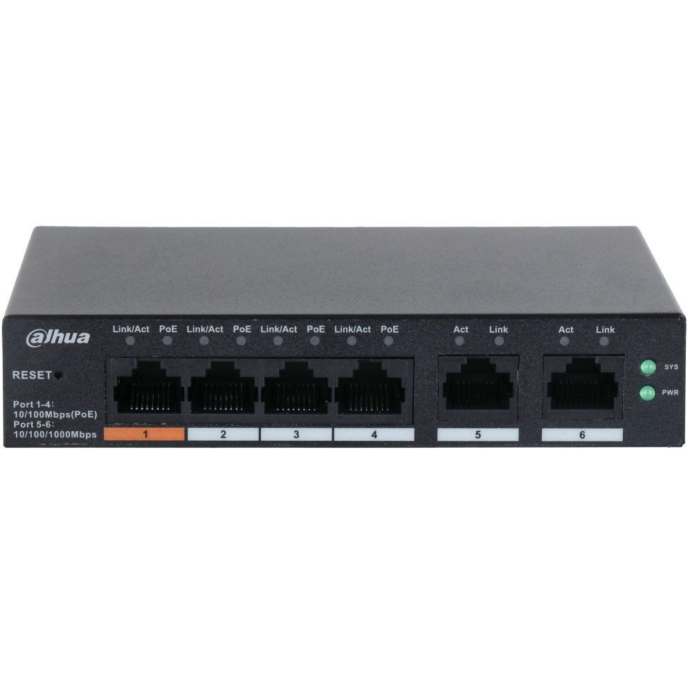 DAHUA Network Switch 6 Ports (4 x PoE) Cloud Management Via Dolynk CS4006-4ET-60