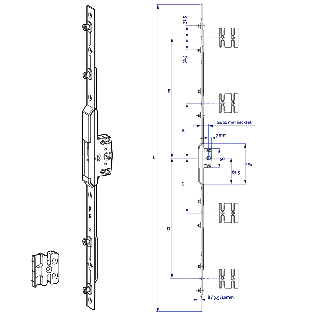 ELITE Fixed Twin Espag Rod 8mm Cam 20mm Backset