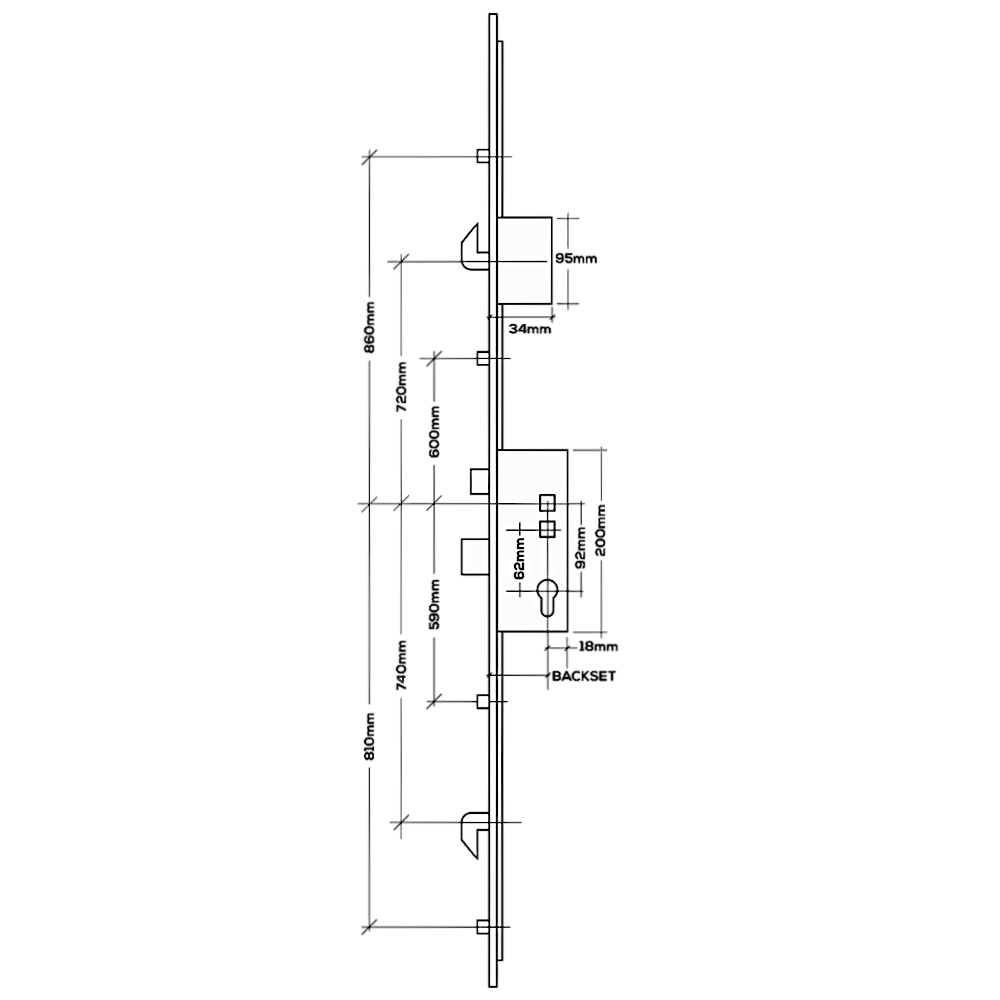 ELITE Standard Lever Operated Latch & Deadbolt Twin Spindle Designed To Accept Optional Shootbolts - 2 Hook 4 Roller