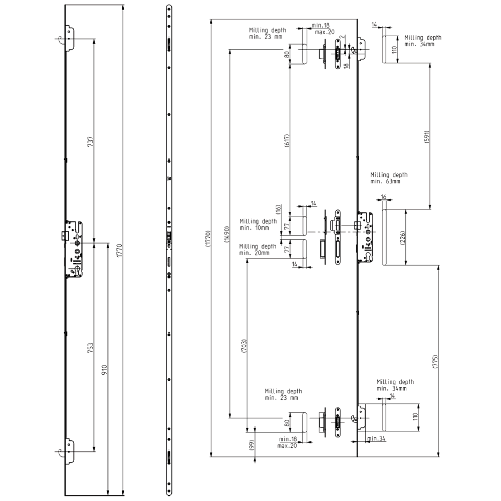 ELITE Composite Lever Operated Latch & Deadbolt Twin Spindle 20mm Faceplate - 2 Hook