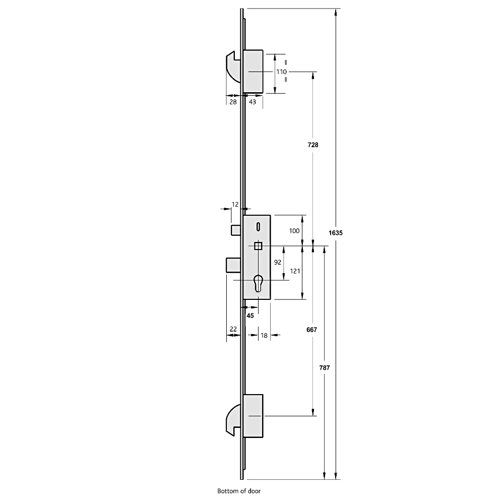 ERA 2 Large Hook Split Spindle Latch & Deadbolt With 20mm Radius Faceplate