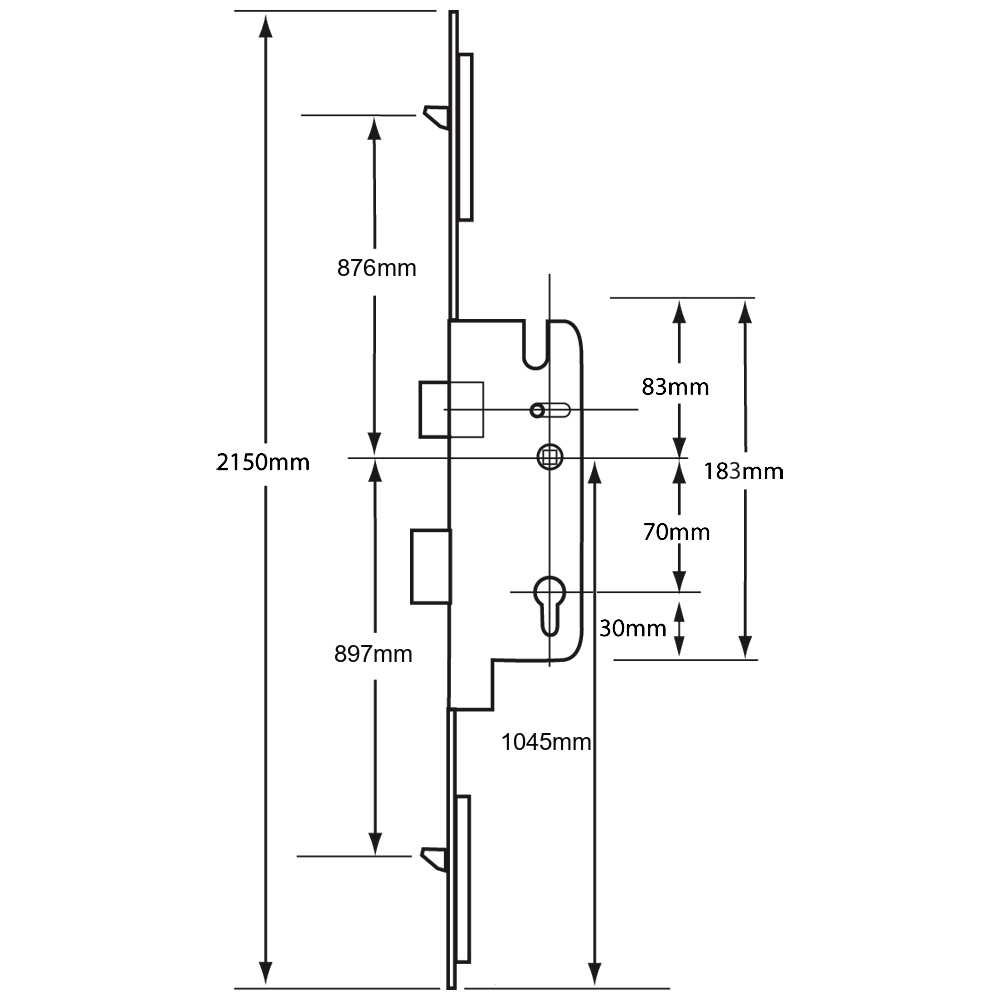 FERCO Tripact Lever Operated Latch & Deadbolt 20mm Faceplate - 2 Small Hook