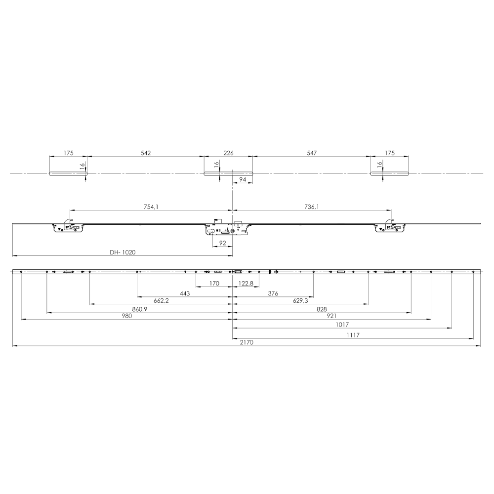 FUHR 859 Type 3 Lever Operated Latch & Deadbolt 20mm Faceplate 2 Hook