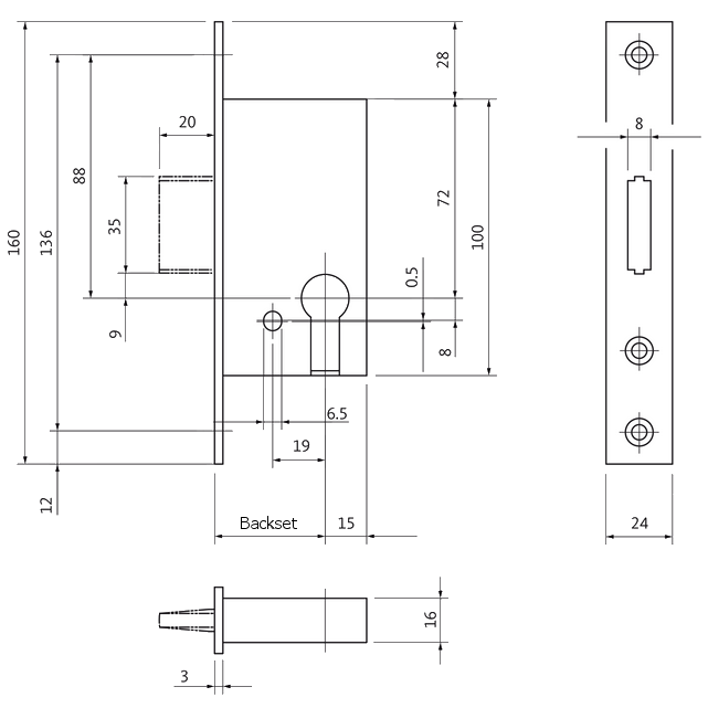 GU BKS 1308 35/92 Narrow Style Mortice Deadlock