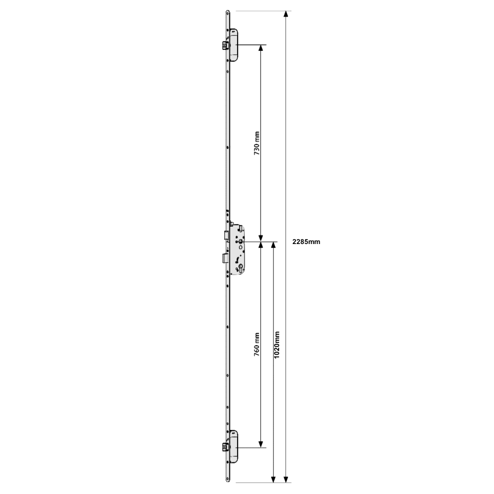 GU Secury Auto TENF With Standard Latch And 2 Deadlocks Square Faceplate 20x2285mm