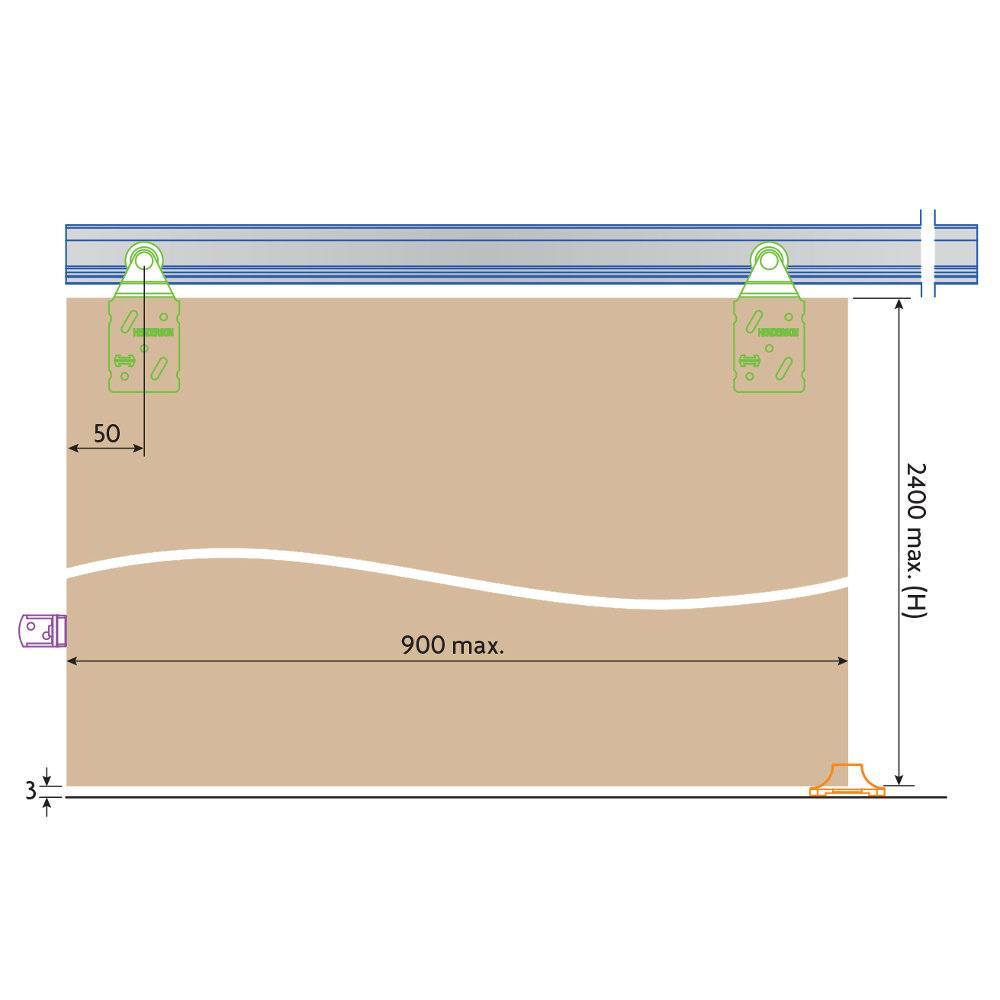 HENDERSON Single Top Wardrobe Single Track Sliding Door Gear