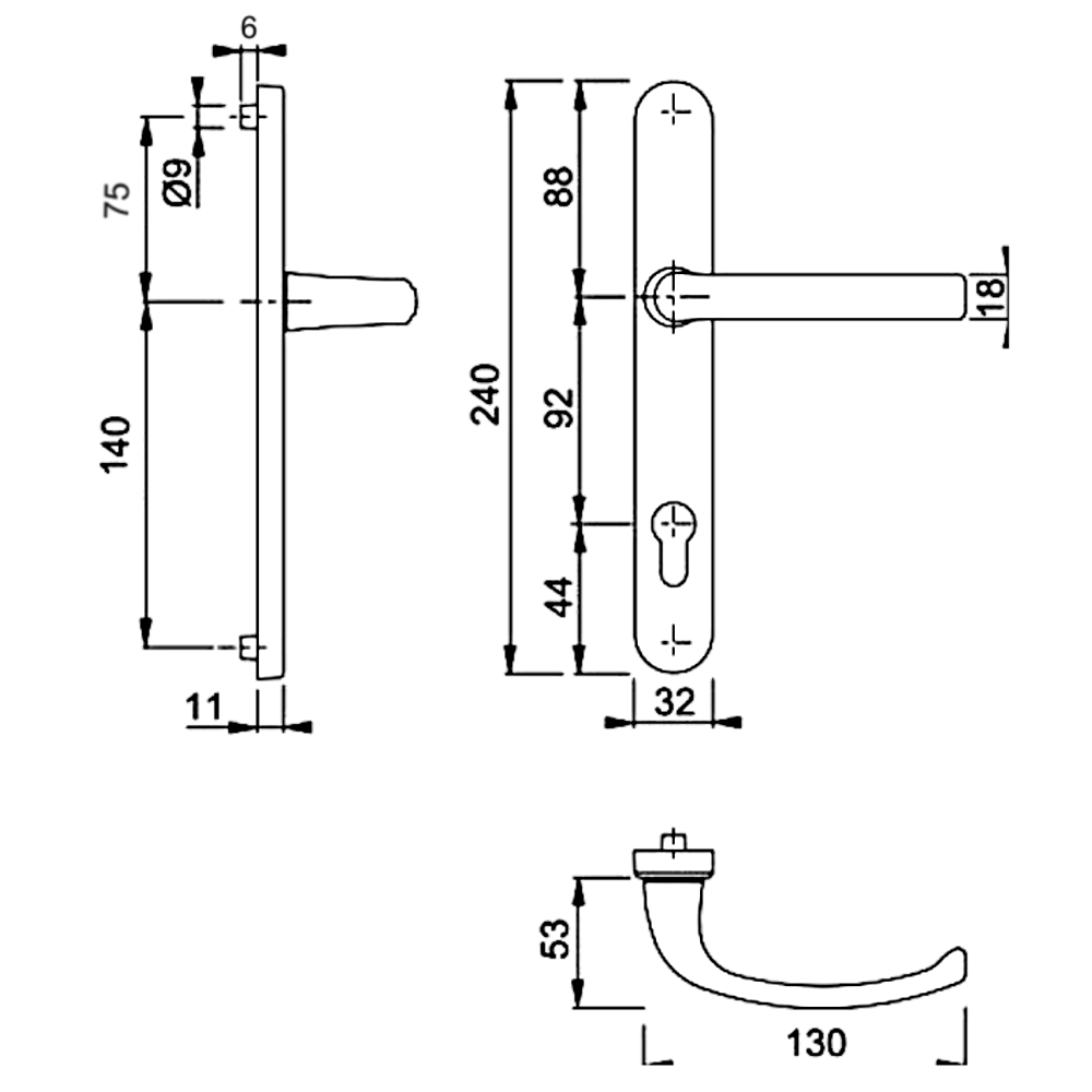 HOPPE Suited Lever/Lever Handle 240mm Backplate With 92mm Centres AR7550/3492