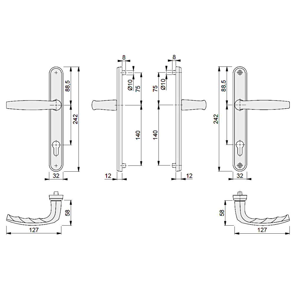 HOPPE Atlanta UPVC Door Furniture 215mm Screw Centres 1530/3830N