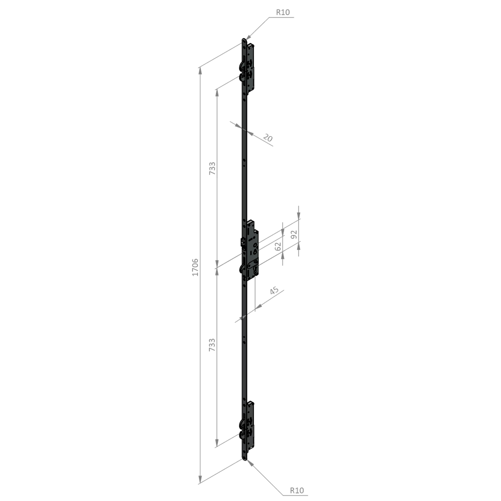 INGENIOUS Duplex Lever Operated Latch & Hookbolt - 4 Hook