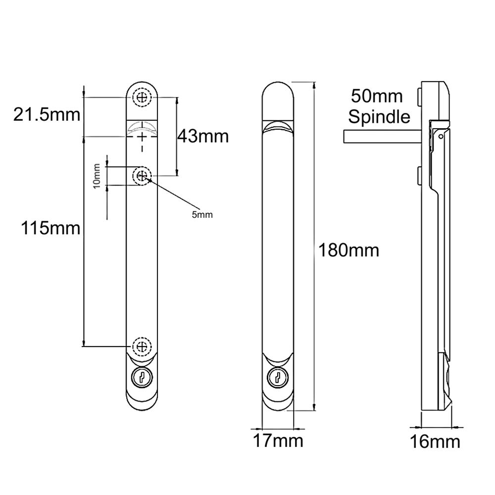 JACKLOC Inline Espag Handle With 50mm Spindle