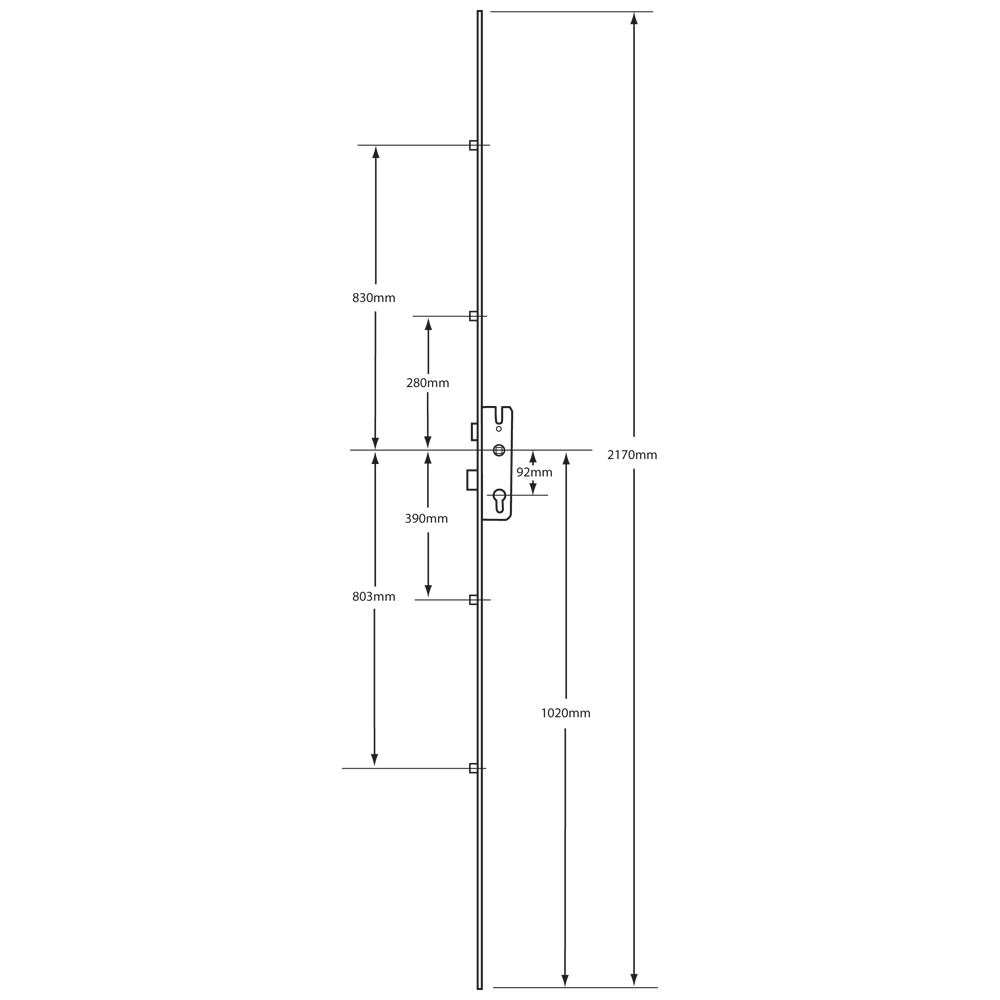 KFV Lever Operated Latch & Deadbolt U Rail - 4 Roller