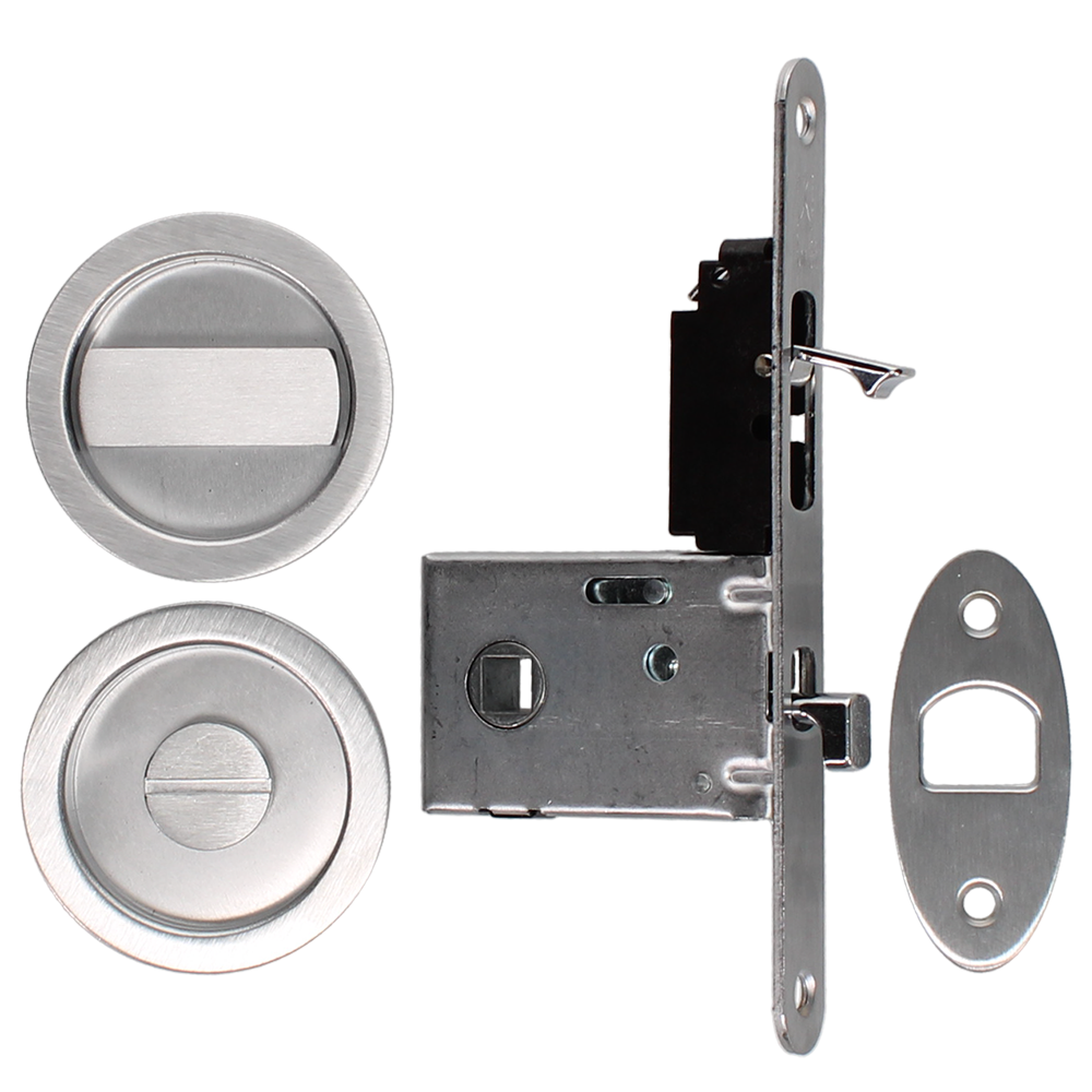 BONAITI SERRATURE Easy Kit Round With G500T To Suit WC Sliding Door Satin Chrome