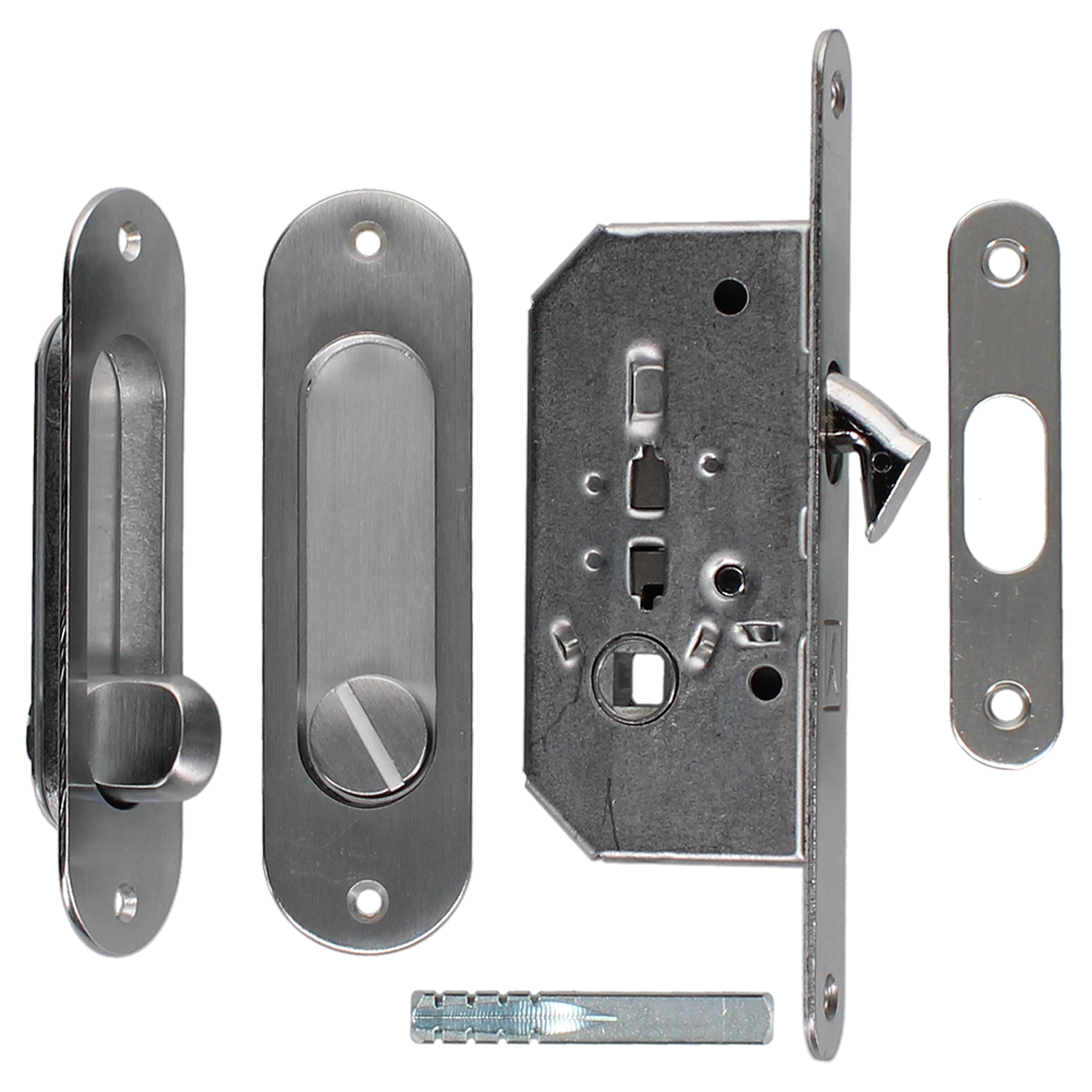 BONAITI SERRATURE Classic WC Sliding Door Hook Lock B2N Oval Satin Chrome