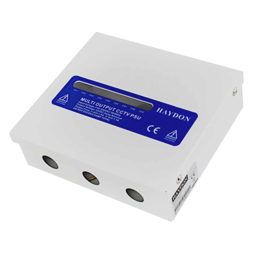 HAYDON MARKETING CCTV Boxed Power Supply Multi Way Flexible Up To 9 Way 12VDC Max Output 5 Amp HAY-PSUMULTI-5A - White