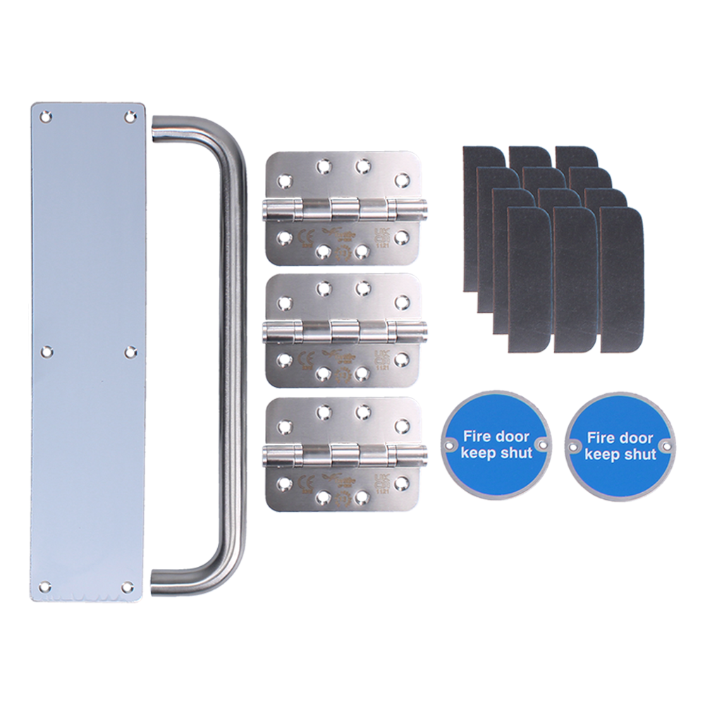 FIREMONGERY Fire Rated Door Pack Non Locking Push/Pull CFP5 FD30/FD60 Radius - Satin Stainless Steel