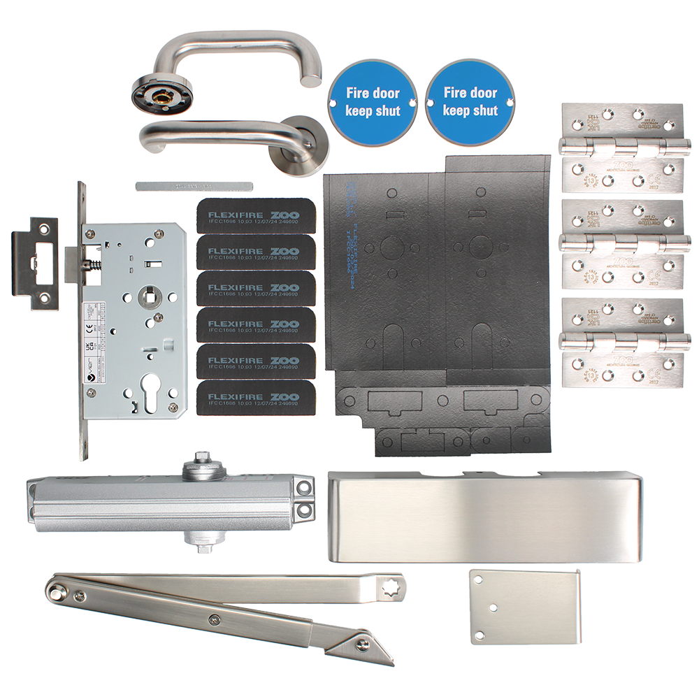 ZOO Commercial C1430/60 Fire Door Pack For Office Door (Non-Locking) KITC14-FDP-C14 Office C14 Non-Locking 60 Min Fire Rated - Satin Stainless Steel
