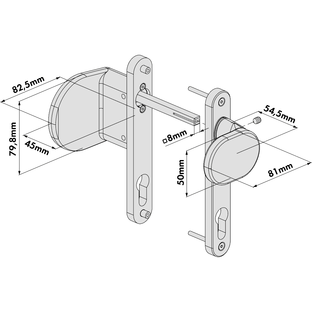 LOCINOX 3006HOLD-PAD Gate Handle Set With Fixed And Rotating Action