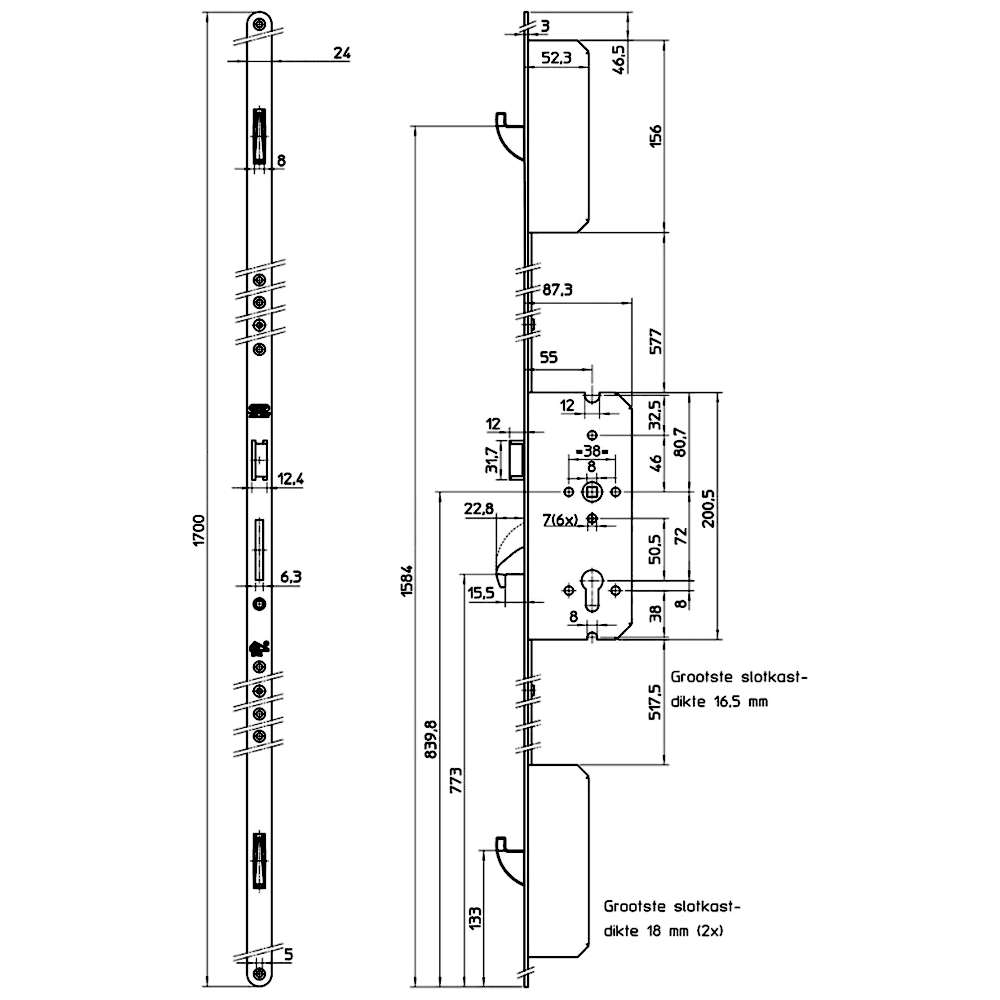 NEMEF 4923 Excell 2 Hook Keywind Multipoint Lock With Adjustable Strikes
