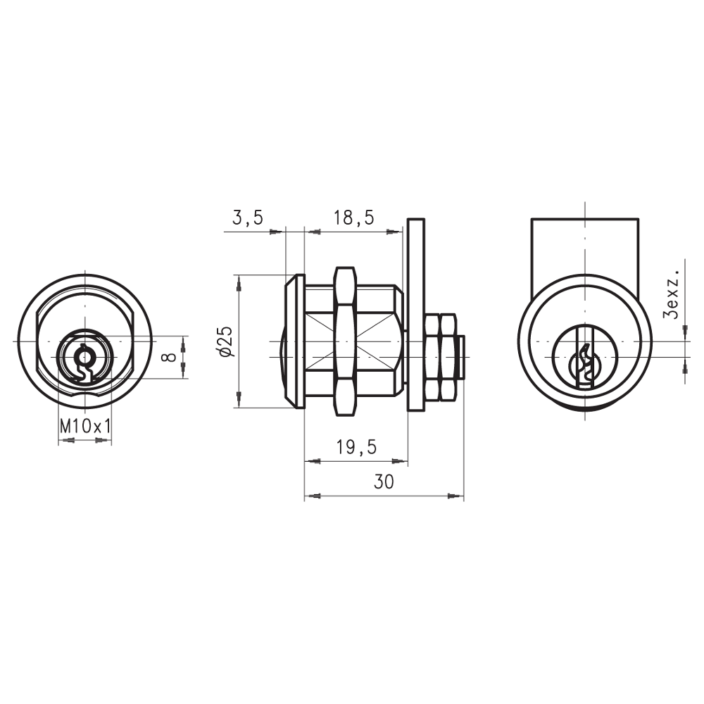 DOM 22501B1 19.5mm Nut Fix Master Keyed Camlock