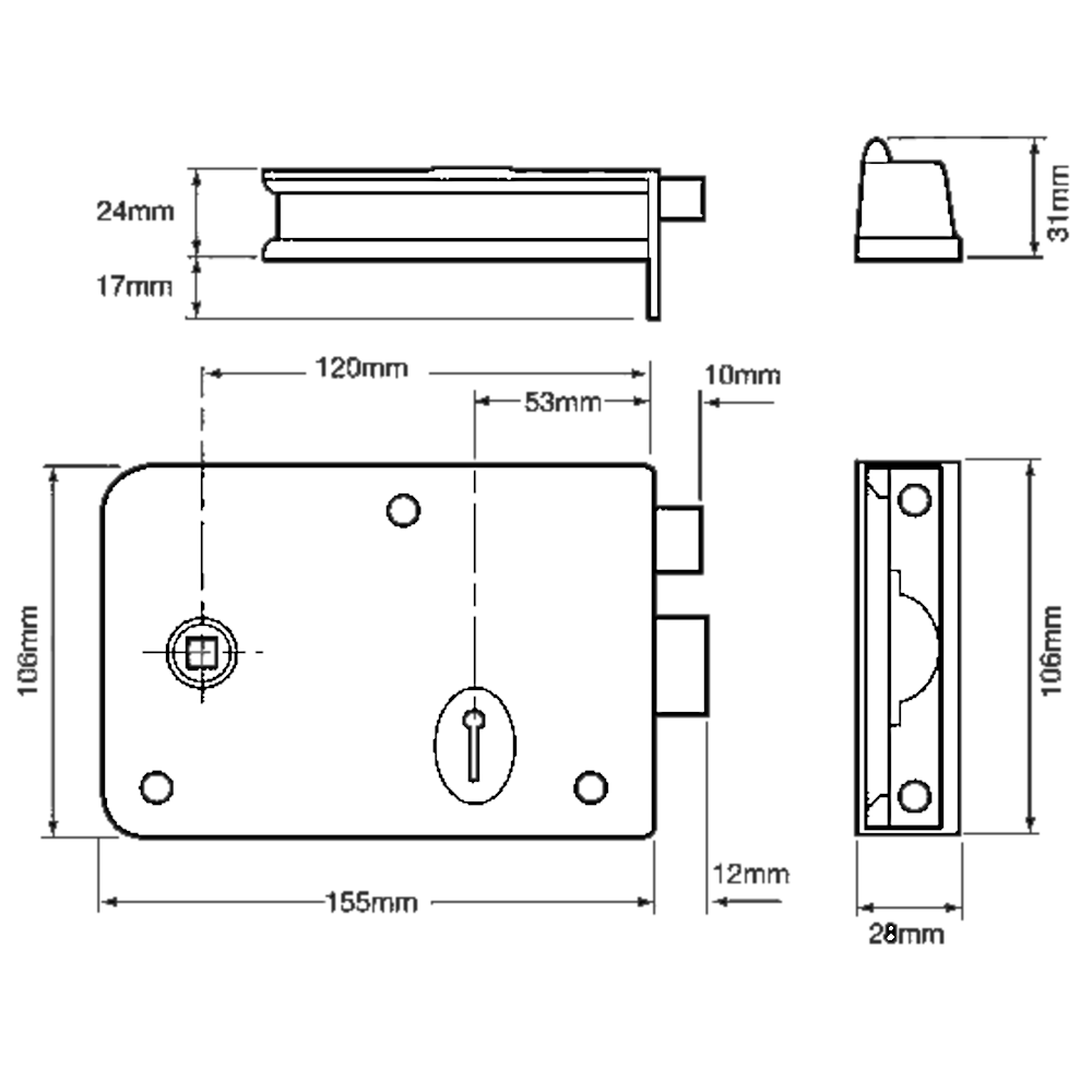 UNION 1439 3 Lever Double Handed Rimlock