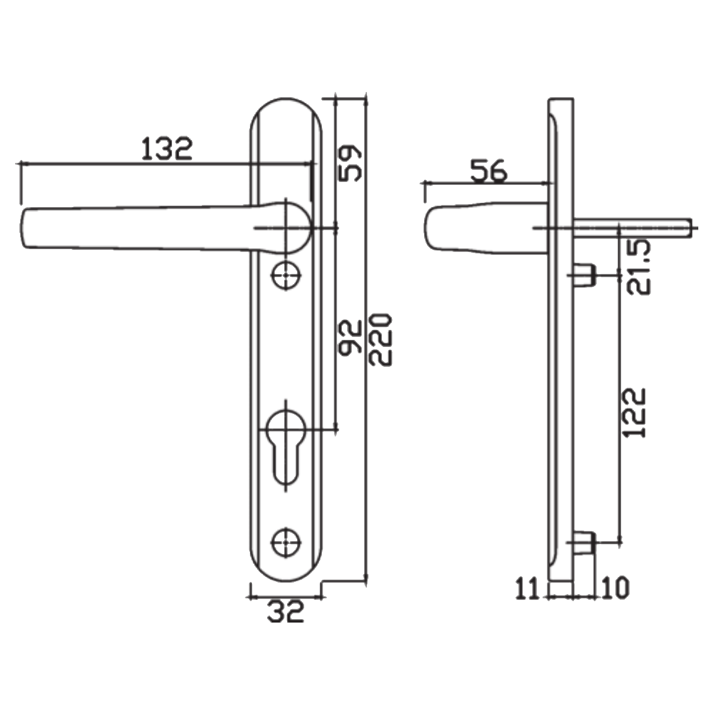 Greenteq Alpha 92 Lever/Lever UPVC Furniture - 220mm Backplate