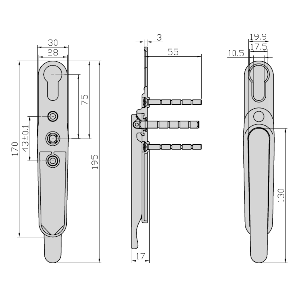 GREENTEQ Clearline Slimfold Bi-Fold Door Handle With Euro Cut Out