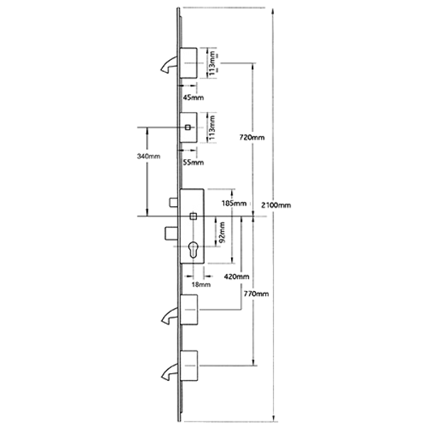 WINKHAUS Cobra Entryguard Lever Operated Latch & Deadbolt 16mm Flat - 3 Hook