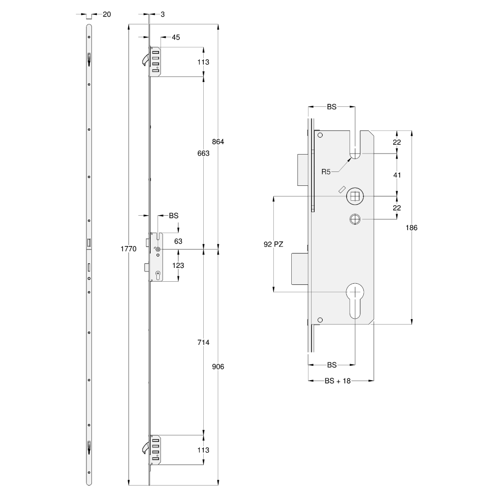 WINKHAUS STV Trulock 20mm Radius Faceplate Split Spindle 2 Hooks