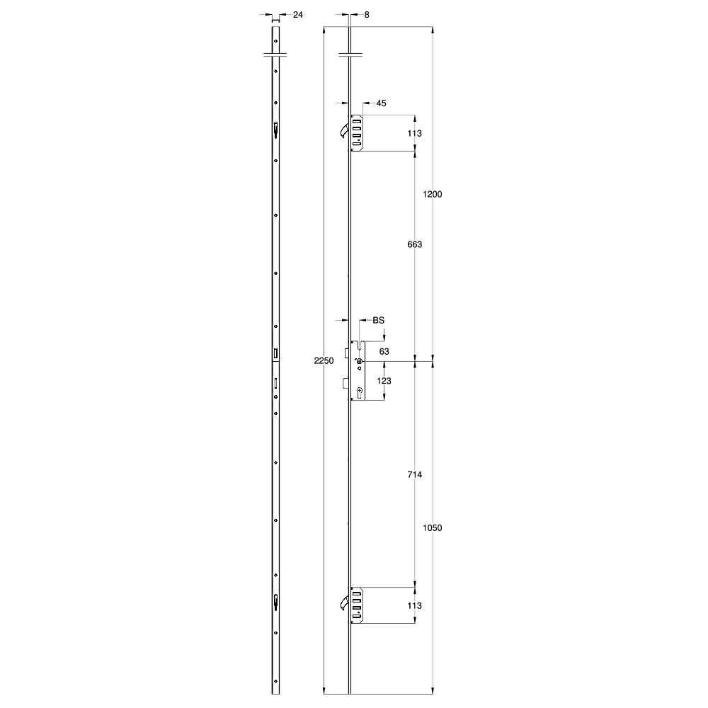 WINKHAUS STC-UG 24mm Radius Faceplate Single Spindle - 2 Hooks U-Rail