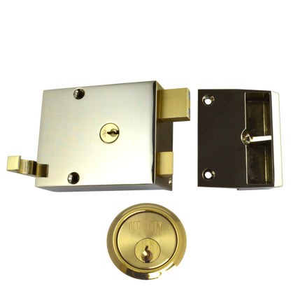 UNION 1332 & 1334 Drawback Rimlock 60mm Case Cyl Pro - Polished Lacquered Brass