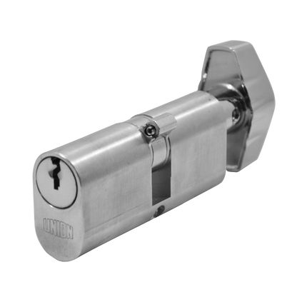 UNION 2X13 Oval Key & Turn Cylinder 65mm 32.5/T32.5 27.5/10/T27.5 Keyed To Differ - Satin Chrome