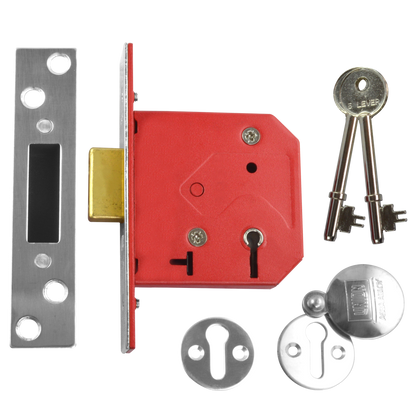 UNION 2101 5 Lever Deadlock 75mm Keyed To Differ - Satin Chrome