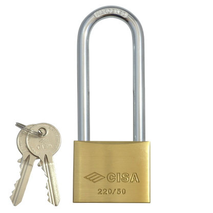 CISA 22011 KD Long Shackle Brass Padlock 50mm Keyed To Differ - Brass