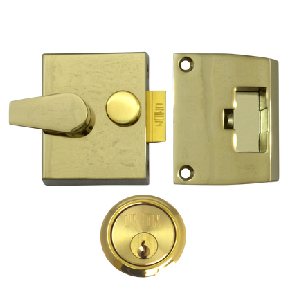 UNION 1026, 1027 & 1028 Non-Deadlocking Nightlatch 1027 40mm Case Cyl Pro - Polished Lacquered Brass